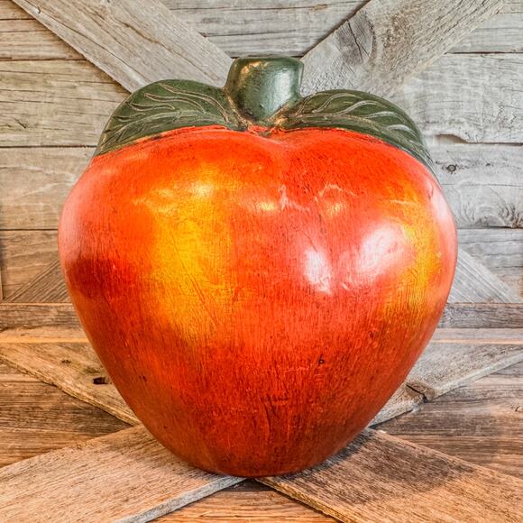 Large Vintage Ceramic Chalkware Red Apple Statue, Handpainted-Realistic- 8.5”H - Picture 9 of 9